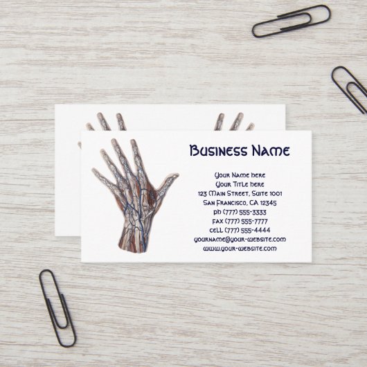 Vintage Medizin, menschliche Anatomie Hand Fingers Visitenkarte (Vorderseite/Rückseite Beispiel)