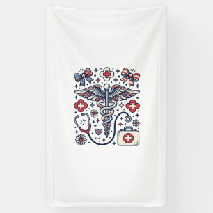 Vintage Medizinischer Caduceus Patriotischer Krank Banner