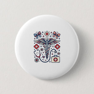 Vintage Medizinischer Caduceus Patriotischer Krank Button