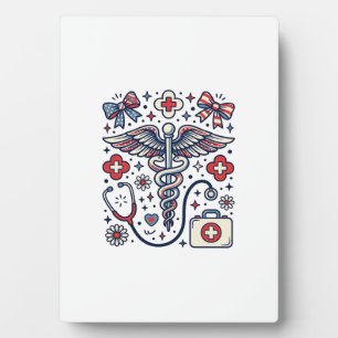 Vintage Medizinischer Caduceus Patriotischer Krank Fotoplatte