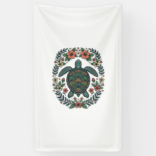 Vintage-Meeres-Schildkröten-Blumen-Vektor-Design_1 Banner