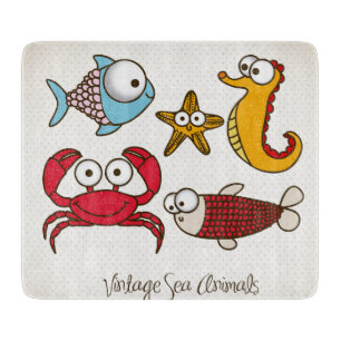 Vintage-Meeres-Tiere-Schneidbrett Glas Schneidebrett