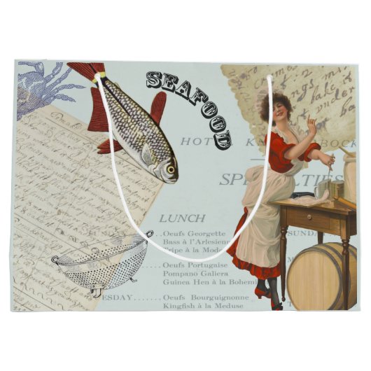 Vintage Meeresfrüchte Kochen Große Geschenktüte (Rückseite)