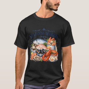 Vintage-Meeresfrüchte-Markt Wasserfarbe Coastal Fo T-Shirt
