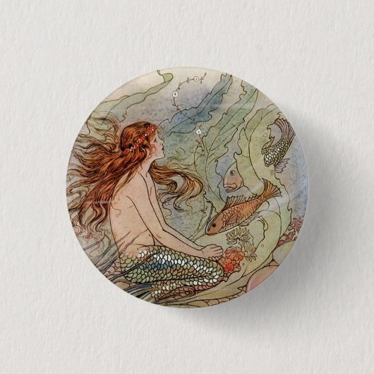 Vintage-Meeresjungfrau-Button-Pin Button (Vorderseite)