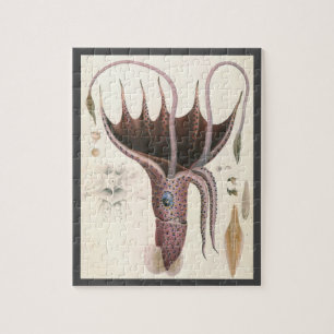 Vintage Meereslebewesen Tiere, Schirm-Tintenfisch Puzzle
