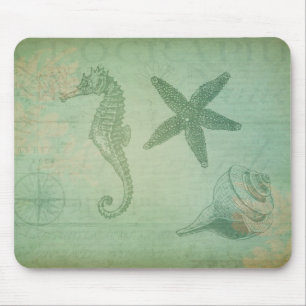 Vintage Meereslebewesen und Muscheln Mousepad