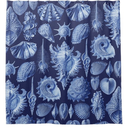 Vintage Meeresmuscheln Blau Duschvorhang (Vorderseite)
