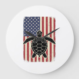 Vintage Meeresschildkröte Amerikanische Flagge Pat Große Wanduhr