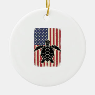 Vintage Meeresschildkröte Amerikanische Flagge Pat Keramik Ornament