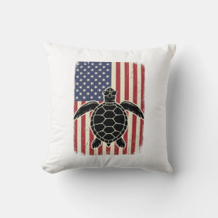 Vintage Meeresschildkröte Amerikanische Flagge Pat Kissen