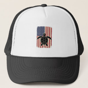 Vintage Meeresschildkröte Amerikanische Flagge Pat Truckerkappe