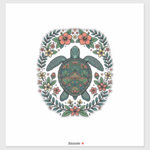 Vintage Meeresschildkröte Floral Vektor Design_1 Aufkleber