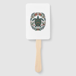 Vintage Meeresschildkröte Floral Vektor Design_1 Fächer