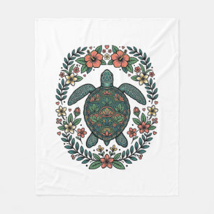 Vintage Meeresschildkröte Floral Vektor Design_1 Fleecedecke