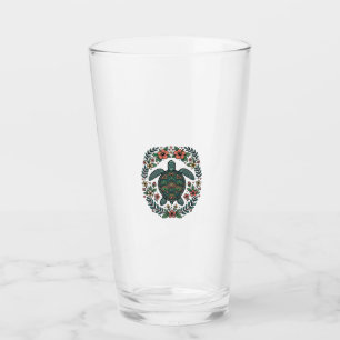Vintage Meeresschildkröte Floral Vektor Design_1 Glas
