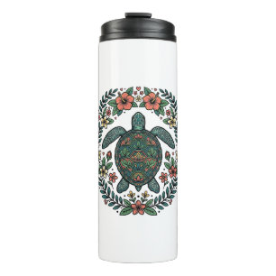 Vintage Meeresschildkröte Floral Vektor Design_1 Thermosbecher