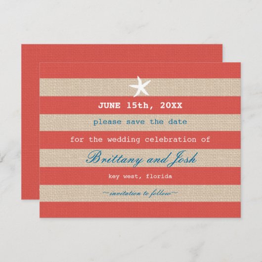Vintage Meeresstreifen Save the Date Einladung (Vorne/Hinten)