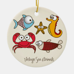 Vintage Meerestiere Ornamente rund