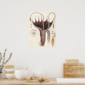 Vintage Meerestiere, Tintenfisch mit Regenschirm Poster (Küche)