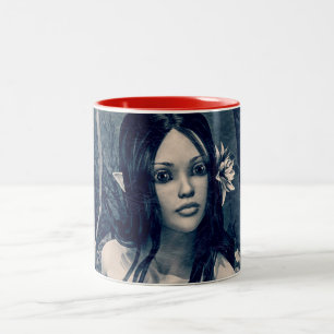 Vintage Meerjungfrau Altes Foto Fantasy-Kunst Zweifarbige Tasse