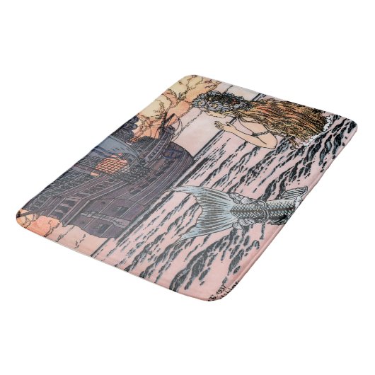 Vintage Meerjungfrau beim Seeschiff Badematte (Schrägansicht)