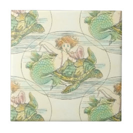Vintage Meerjungfrau mit Meeresschildkröte-Nautikm Fliese