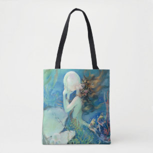 Vintage Meerjungfrau mit Perle nautisch Ozean naut Tasche