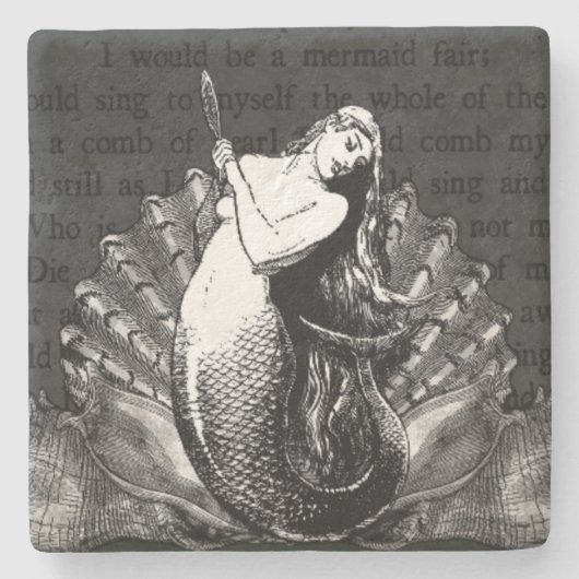 Vintage Meerjungfrau mit Seashells Steinuntersetzer (Vorderseite)