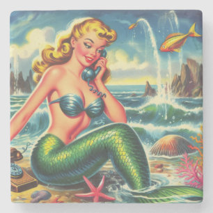 Vintage Meerjungfrau Pin Up Steinuntersetzer
