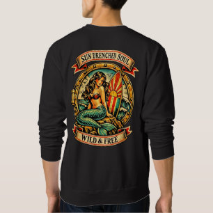 Vintage Meerjungfrau-Tattoo-Kunst Sonnendurchflute Sweatshirt
