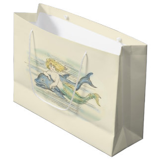 Vintage Meerjungfrau und Delfin nautische Fantasie Große Geschenktüte