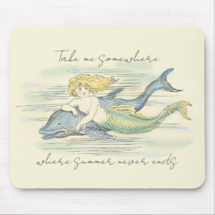 Vintage Meerjungfrau und Delfin - nautisches Somme Mousepad