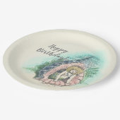 Vintage Meerjungfrau unter dem Meer Happy Birthday Pappteller (Schrägansicht)