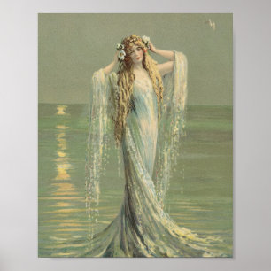 Vintage Meerjungfrau Wasserjungfer Meerjungfrauen Poster