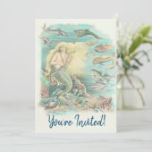 Vintage Meerjungfrauen unter dem Party Einladung (Stehend Vorderseite)