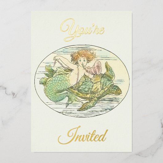 Vintage Meerjungfrauen unter dem Party Folieneinladung (Vorderseite)