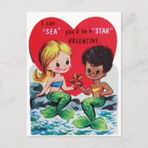 Vintage Meerjungfrauen Valentinstag Postkarte