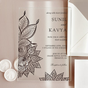 Vintage-Mehendi-Henna-Indische-Hochzeitseinladung Acryleinladungen