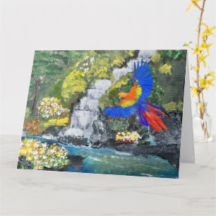Vintage-Mehrfarbige-Wasserfall-Gartenszene-Malerei Karte