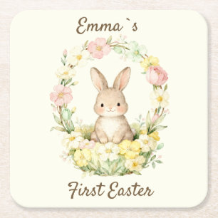 Vintage Mein erster Osterhase Blumenkranz Rechteckiger Pappuntersetzer