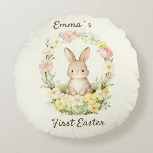 Vintage Mein erster Osterhase Floraler Kranz Rundes Kissen