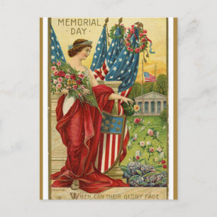 Vintage Memorial Day Lady Liberty mit Rosen Postkarte