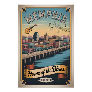 Vintage Memphis Tennessee Heimat des Blues Retro  Poster