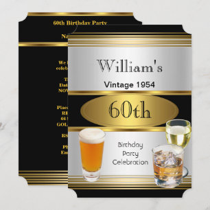 Vintage Mens 60. Geburtstagsparty Gold Silberbier Einladung