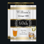 Vintage Mens 60. Geburtstagsparty Gold Weißer Bier Einladung<br><div class="desc">60. Geburtstagsparty Gold Weißes Silber und Schwarz Vintag 1955,  Getränke Bier Wein Glas und Schokolade. Elegante Männer. Mens Elegant Classy Jeden Anlaß Geburtstag lädt Template 18.,  21.,  25.,  30.,  35.,  40.,  45.,  50.,  60.</div>
