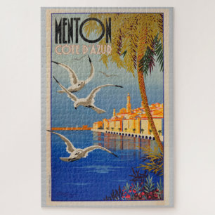 Vintage Menton Côte d'Azur Illustrationskunst Puzzle