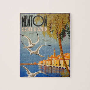 Vintage Menton Côte d'Azur Illustrationskunst Puzzle