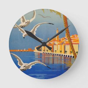 Vintage Menton Côte d'Azur Runde Wanduhr
