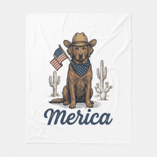 Vintage Merica Cowboy Hund Amerikanische Flagge Sh Fleecedecke